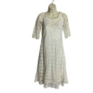 Urban Mango Small White Lace Shift Dress Tiered Tie Back Cottagecore Whimsical
